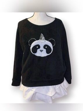 Kidcore cozy Black Panda Unicorn pajama top
